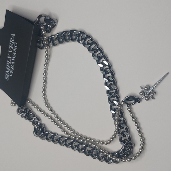 Simply Vera Simulated Pearl & Crystal Elongated Star Double Strand Necklace - Picture 3 of 17